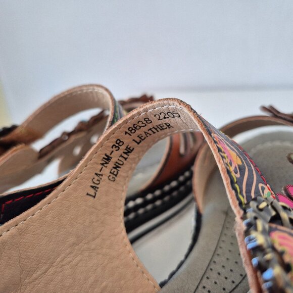 L'Artiste Spring Step Laga Leather Floral Ornament Platform Sandal Open Toe - Picture 14 of 15